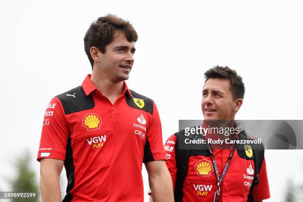 Charles Leclerc of Monaco and Ferrari walks in the Paddock prior to practice ahead of the F1 Grand Prix of Canada at Circuit Gilles Villeneuve on...