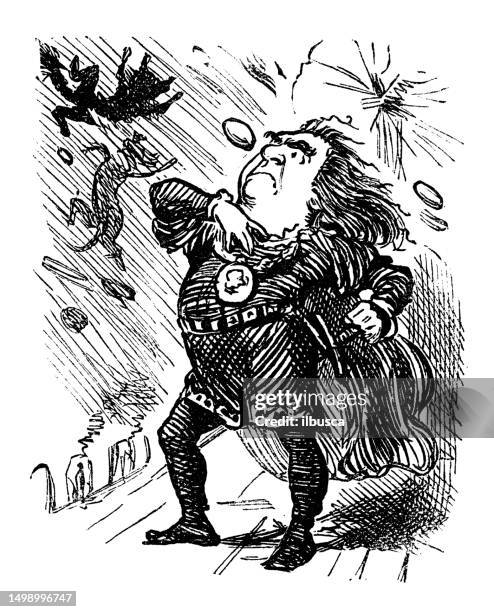 british satire caricature comic cartoon illustration - guy-throwing-out-garbage-drawing stock illustrations