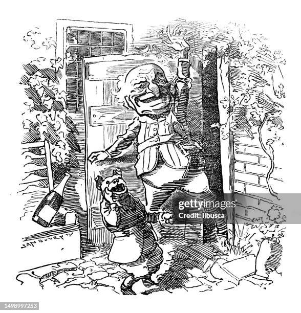 british satire caricature comic cartoon illustration - wave goodbye stock illustrations