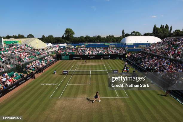 General view as Heather Watson of Great Britain plays again Viktorija Golubic of Switzerland during the Rothesay Open at Nottingham Tennis Centre on...