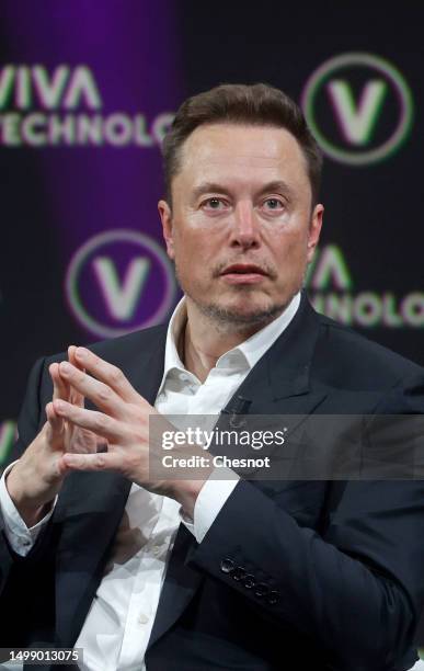 Chief Executive Officer of SpaceX and Tesla and owner of Twitter, Elon Musk attends the Viva Technology conference dedicated to innovation and...