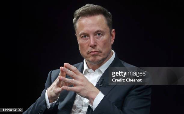 Chief Executive Officer of SpaceX and Tesla and owner of Twitter, Elon Musk attends the Viva Technology conference dedicated to innovation and...