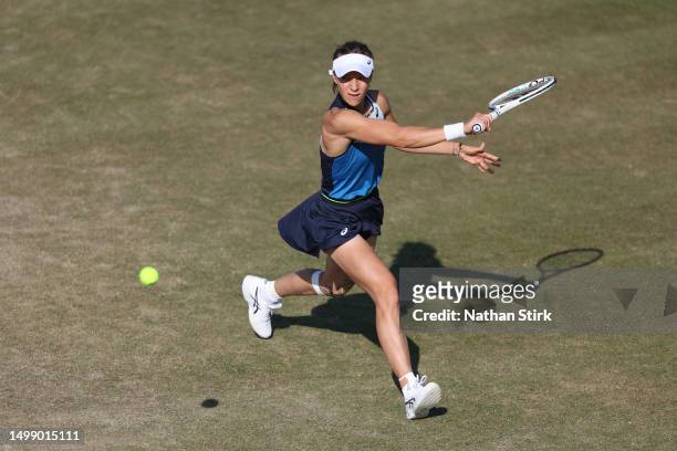 Viktorija Golubic of Switzerland plays against Heather Watson of Great Britain during the Rothesay Open at Nottingham Tennis Centre on June 16, 2023...