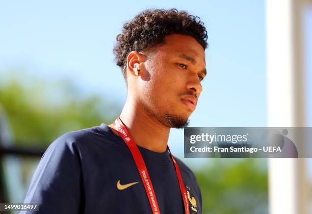 Boubacar Kamara of France arrives at the stadium prior to the UEFA EURO 2024 qualifying round group B match between Gibraltar and France at Estadio...