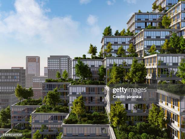 toits verts - bâtiment écologique photos et images de collection