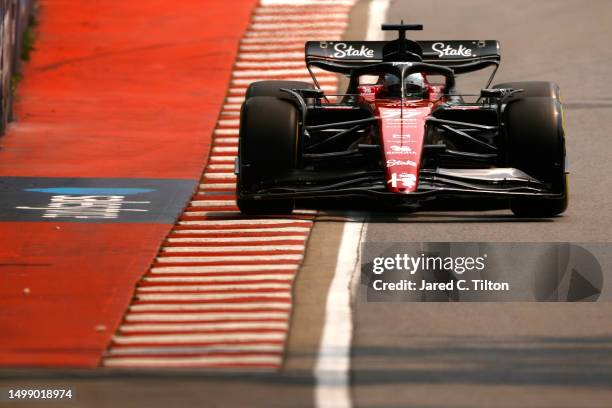 Valtteri Bottas of Finland driving the Alfa Romeo F1 C43 Ferrari on track during practice ahead of the F1 Grand Prix of Canada at Circuit Gilles...