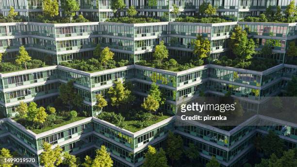 roof garden ",jardín en el último piso" - modern apartment exterior stock-fotos und bilder