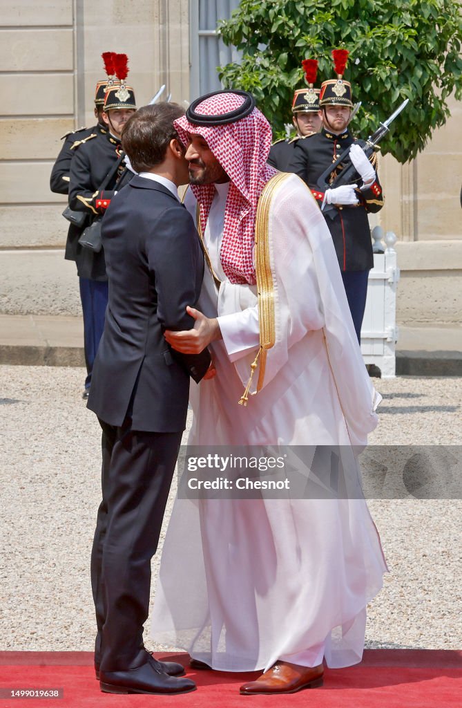 French President Macron Hosts Working Lunch With MBS, Crown Prince, Prime Minister Of Saudi Arabia