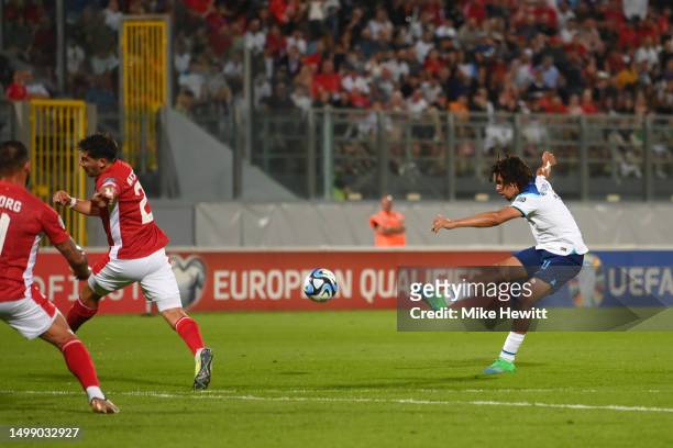 Trent Alexander-Arnold of England scores the team's second goal during the UEFA EURO 2024 qualifying round group C match between Malta and England at...