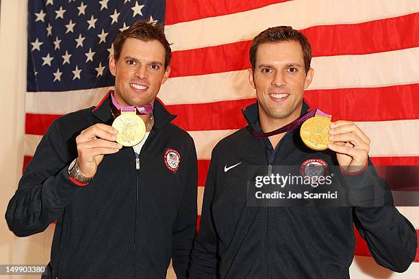 Olympians Bob and Mike Bryan attend Citi's Signature Step event at USA House on August 6, 2012 in London, England.