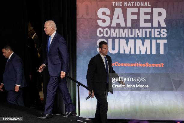 President Joe Biden arrives to speak during the National Safer Communities Summit at the University of Hartford on June 16, 2023 in West Hartford,...