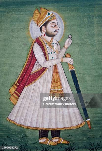 mughal style miniature painting depicting a maharaja ( india) - empire stock pictures, royalty-free photos & images