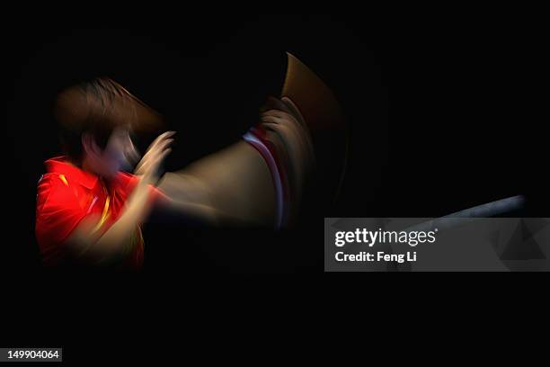 Ding Ning of China competes during Women's Team Table Tennis semifinal match against team of Korea on Day 10 of the London 2012 Olympic Games at...