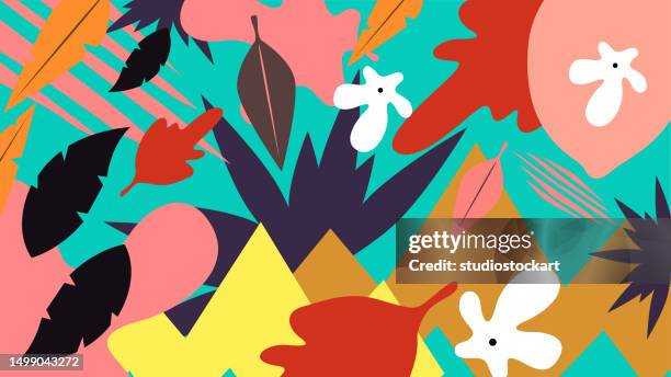 tropical leaves and plants pattern - forest from above stock illustrations