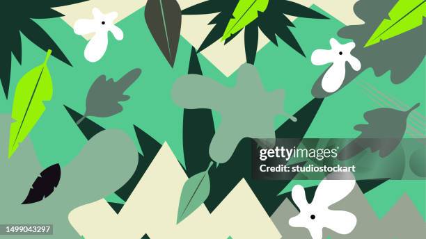 tropical leaves and plants pattern - graphic print stock illustrations