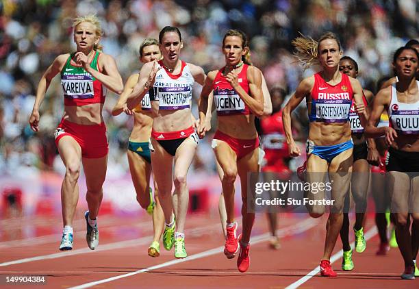 Laura Weightman of Great Britain and Morgan Uceny of the United States compete in the Women's 1500m heat on Day 10 of the London 2012 Olympic Games...