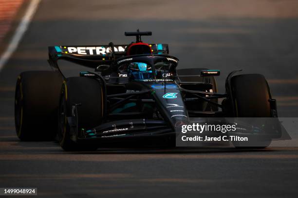 George Russell of Great Britain driving the Mercedes AMG Petronas F1 Team W14 on track during practice ahead of the F1 Grand Prix of Canada at...