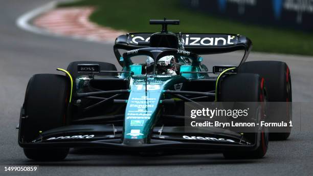 Lance Stroll of Canada driving the Aston Martin AMR23 Mercedes on track during practice ahead of the F1 Grand Prix of Canada at Circuit Gilles...