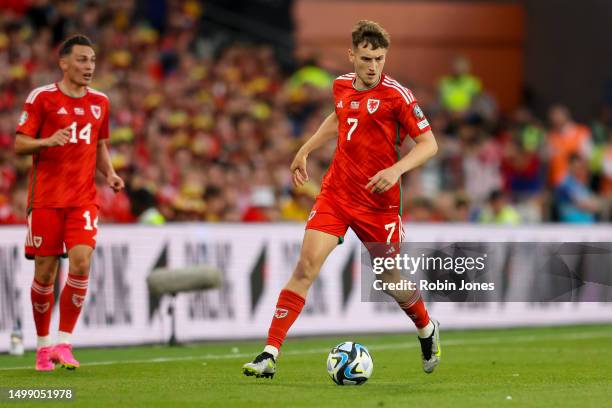 David Brooks of Wales makes his come back appearance following his recovery from stage 2 Hodgkin lymphoma during the UEFA EURO 2024 qualifying round...