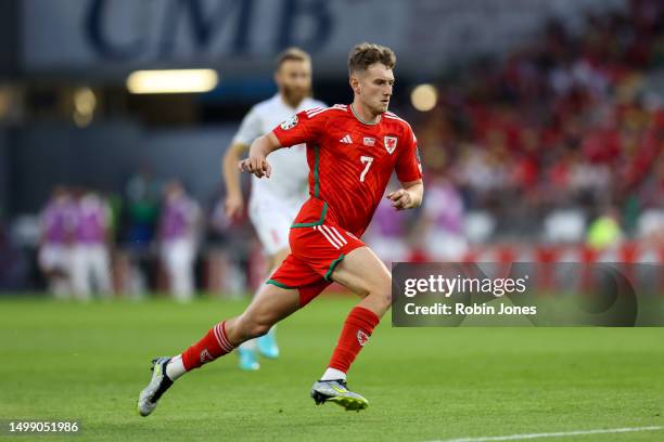 David Brooks of Wales makes his come back appearance following his recovery from stage 2 Hodgkin lymphoma during the UEFA EURO 2024 qualifying round...