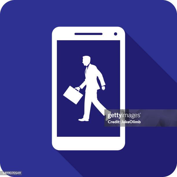 businessman with briefcase smartphone icon silhouette - suit jacket stock illustrations