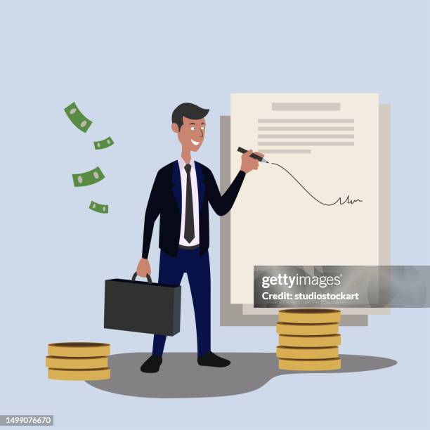 businessmen signing document - notary stock illustrations