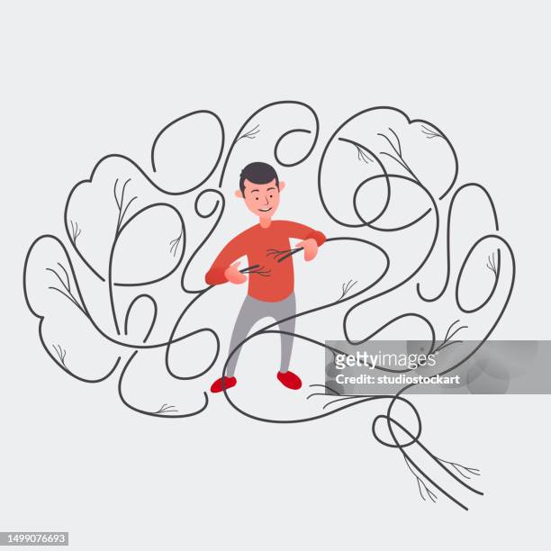 the man connecting the brain vessels - alzheimers stock illustrations
