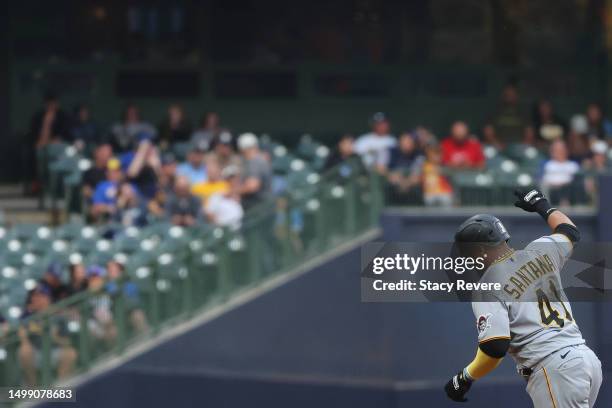 Carlos Santana of the Pittsburgh Pirates runs the bases following a home run against the Milwaukee Brewers during the second inning at American...