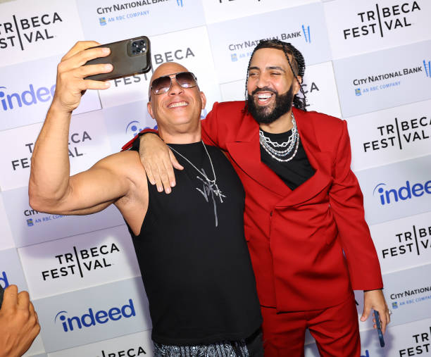 Vin Diesel and French Montana attends the "For Khadija" Premiere during the 2023 Tribeca Festival at Beacon Theatre on June 16, 2023 in New York City.