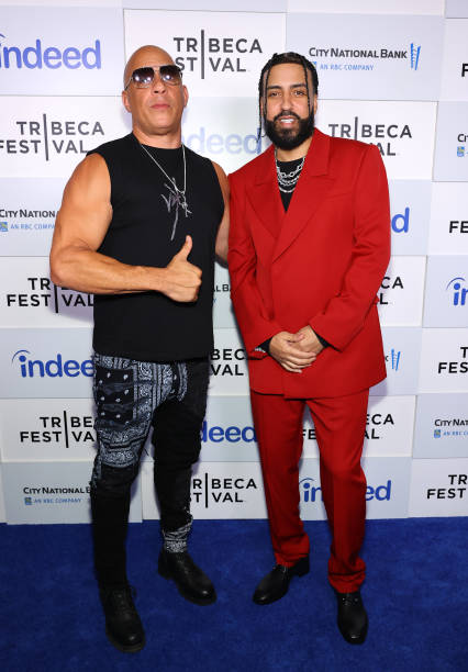 Vin Diesel and French Montana attends the "For Khadija" Premiere during the 2023 Tribeca Festival at Beacon Theatre on June 16, 2023 in New York City.