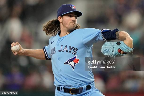 Kevin Gausman of the Toronto Blue Jays pitches in the first inning against the Texas Rangers at Globe Life Field on June 16, 2023 in Arlington, Texas.