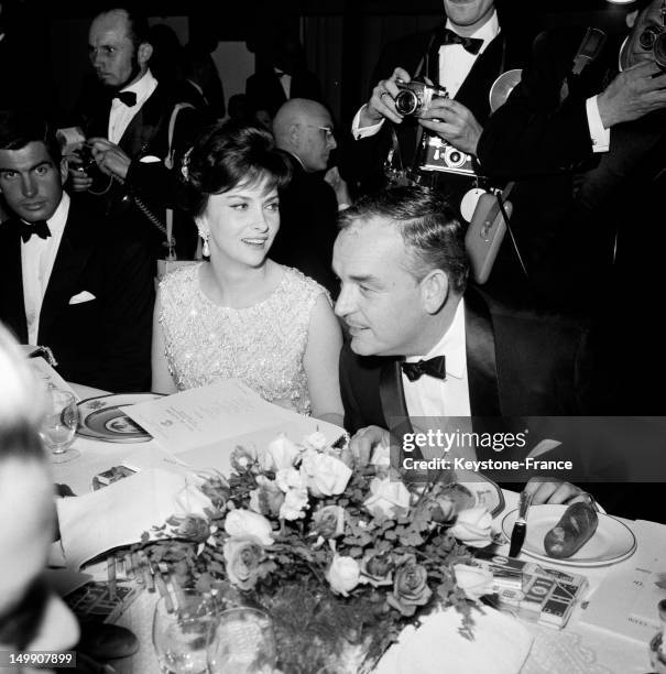 Dinner after awarding Ceremony of 3rd Monaco Television Festival attended by actress Gina Lollobrigida and Prince Rainier on January 20, 1963 in...