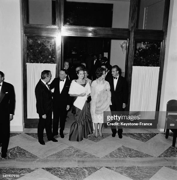 After his show at Sporting Club, Frank Sinatra meets Prince Rainier, Princess Grace, Juan Carlos of Spain and wife Princess Sofia on August 12, 1962...
