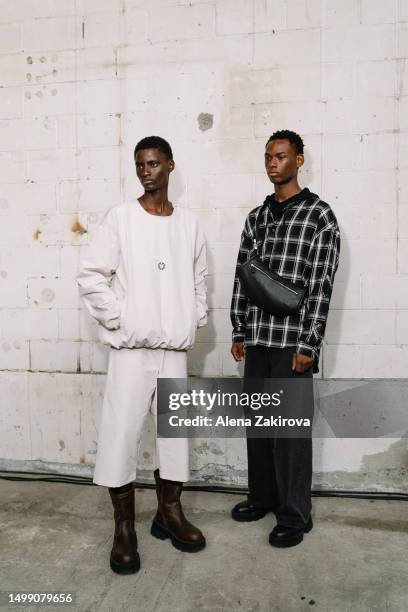 Model poses backstage at the 1017 ALYX 9SM Spring/Summer 2024 fashion show during the Milan Fashion Week menswear spring/summer 2024 on June 16, 2023...