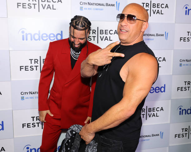 Vin Diesel and French Montana attends the "For Khadija" Premiere during the 2023 Tribeca Festival at Beacon Theatre on June 16, 2023 in New York City.