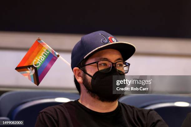 Fan looks on during pride night at the Washington Mystics and Phoenix Mercury game at Entertainment & Sports Arena on June 16, 2023 in Washington,...