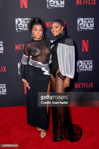 Taraji P. Henson and Gabrielle Union attend the premiere of "The Perfect Find" presented by Netflix during the American Black Film Festival at New...