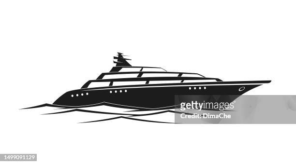 stockillustraties, clipart, cartoons en iconen met luxury yacht motorboat silhouette - cut out vector icon - porthole