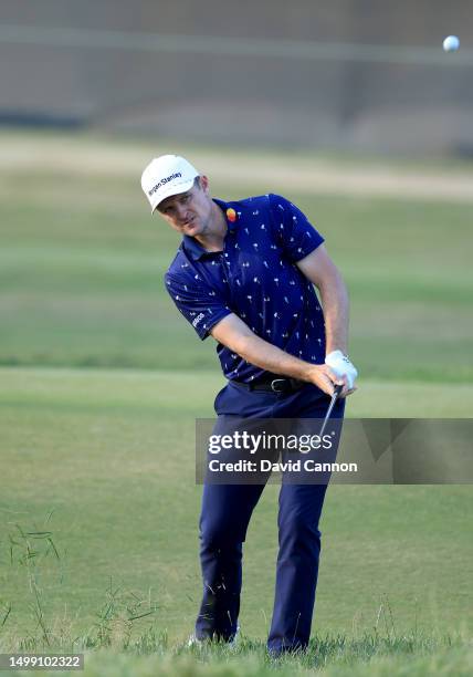 Justin Rose of England plays his third shot on the 17th hole during the second round of the 123rd U.S. Open Championship at The Los Angeles Country...