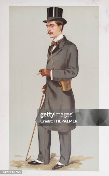 ilustraciones, imágenes clip art, dibujos animados e iconos de stock de albert frederick calvert, autor, viajero e ingeniero de minas - caricatura impresa original de "vanity fair" 1895 - estilo siglo xix