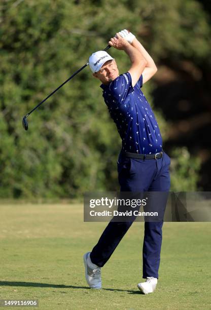 Justin Rose of England plays his tee shot on the 12th hole during the second round of the 123rd U.S. Open Championship at The Los Angeles Country...