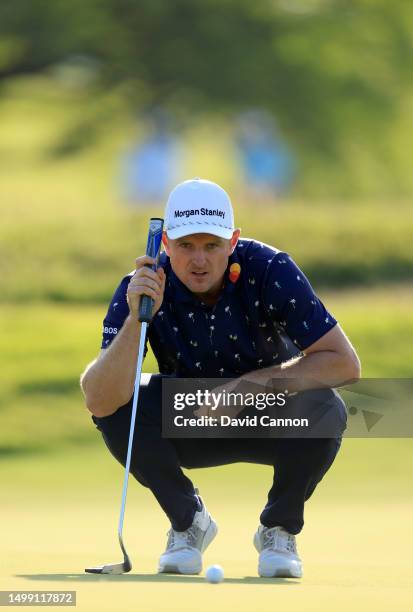 Justin Rose of England lines up a putt on the 16th hole during the second round of the 123rd U.S. Open Championship at The Los Angeles Country Club...