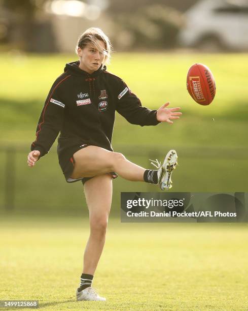 Sophie Van De Heuvel of the Bombers in action during an Essendon Bombers AFLW & AFL training session at The Hangar on June 17, 2023 in Melbourne,...