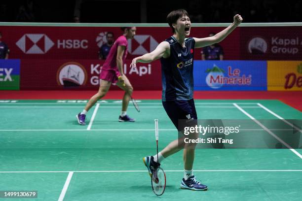 Chen Yufei of China celebrates the victory in the Women's Singles Semi Finals match against An Se Young of Korea on day five of the Indonesia Open...