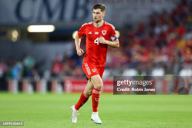 Ben Davies of Wales during the UEFA EURO 2024 qualifying round group D match between Wales and Armenia at Cardiff City Stadium on June 16, 2023 in...