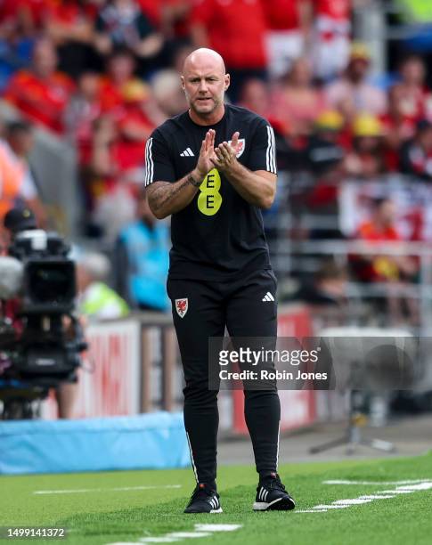 Head Coach Rob Page of Wales during the UEFA EURO 2024 qualifying round group D match between Wales and Armenia at Cardiff City Stadium on June 16,...