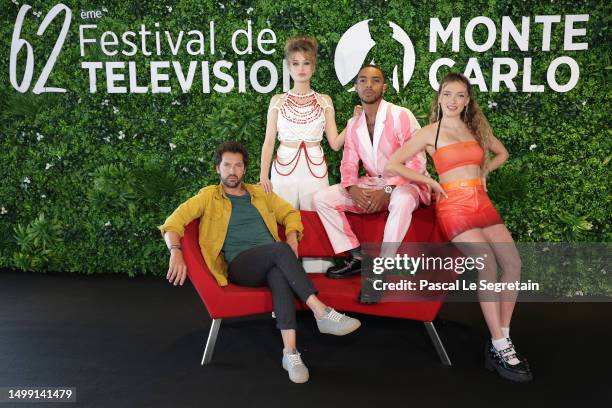 Frédéric Diefenthal, Catherine Davydzenka, Benjamin Douba-Paris and Lou Ladegaillerie attend the "Ici Tout Commence" photocall during the 62nd Monte...