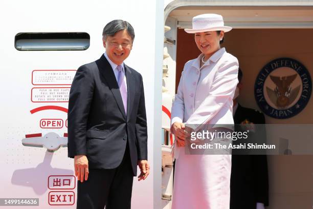 Emperor Naruhito and Empress Masako are seen on departure for Indonesia at Haneda Airport on June 17, 2023 in Tokyo, Japan.