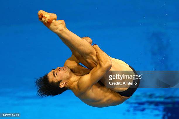 Alexandre Despatie of Canada competes in the Men's 3m Springboard Diving Preliminary on Day 10 of the London 2012 Olympic Games at the Aquatics...