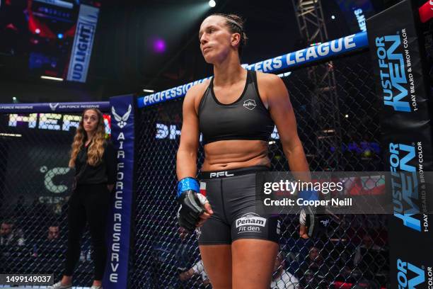 Martina Jindrova looks on before fighting Julia Budd during PFL 2023 week 5 at OTE Arena on June 16, 2023 in Atlanta, Georgia.